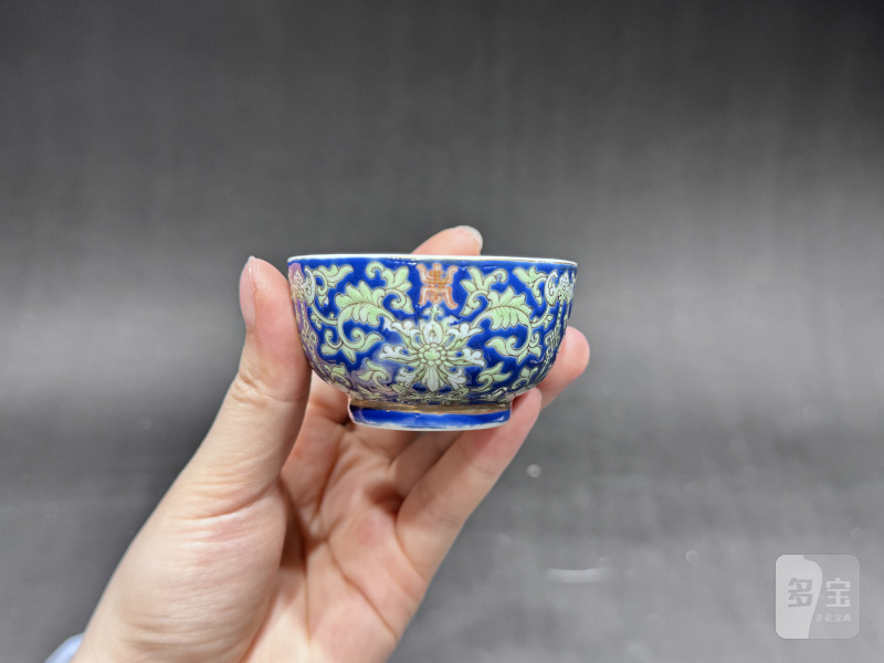 清道光 料彩宝相花福寿纹茶杯一对 - 图11